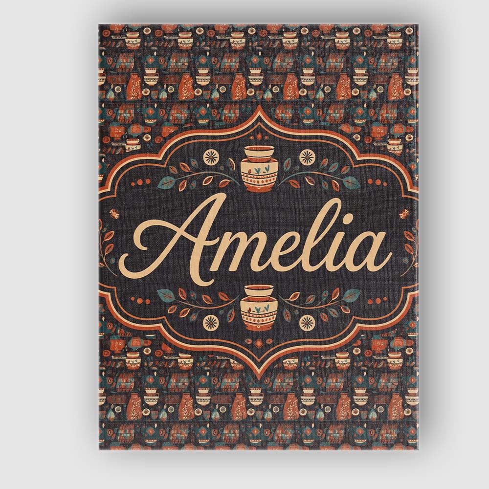 Personalised Name Dark Folk Pottery Custom  Stylish Home Interior Elegant Feature Canvas Wall Art Print Decor Picture Ready to Hang