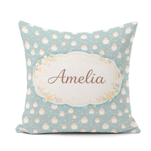 Custom Name Light Blue Cute Hamster Snowfall Seamless Pattern Square Filled Cushion Throw Pillow Sofa Bed Home Decor Zip Washable UK Made