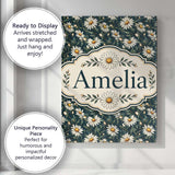 Personalised Name White Daisy Floral Custom Premium Decorative Design Modern Room Accent Canvas Wall Art Print Decor Picture Ready to Hang