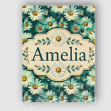 Personalised Name Soft Watercolor Daisy Custom  Modern Room Accent Elegant Feature Canvas Wall Art Print Decor Picture Ready to Hang
