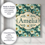 Personalised Name Soft Watercolor Daisy Custom  Modern Room Accent Elegant Feature Canvas Wall Art Print Decor Picture Ready to Hang