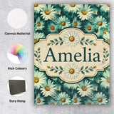 Personalised Name Soft Watercolor Daisy Custom  Modern Room Accent Elegant Feature Canvas Wall Art Print Decor Picture Ready to Hang