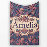 Colorful Octopus Sea Life Seamless Pattern Underwater Marine Theme  Personalised Custom Name Super Soft Fleece Blanket Bed Sofa Throw