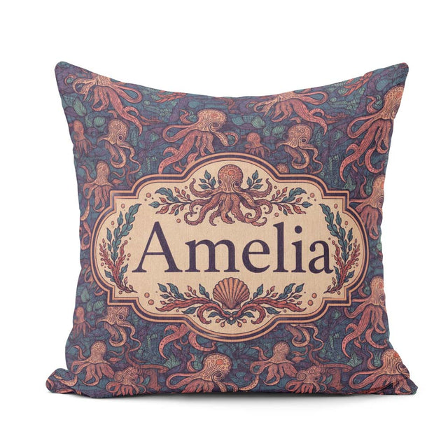 Custom Name Colorful Octopus Sea Life Seamless Underwater Marine Square Filled Cushion Throw Pillow Sofa Bed Home Decor Zip Washable UK Made