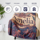 Colorful Octopus Sea Life Seamless Pattern Underwater Marine Theme  Personalised Custom Name Super Soft Fleece Blanket Bed Sofa Throw
