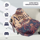 Colorful Octopus Sea Life Seamless Pattern Underwater Marine Theme  Personalised Custom Name Super Soft Fleece Blanket Bed Sofa Throw