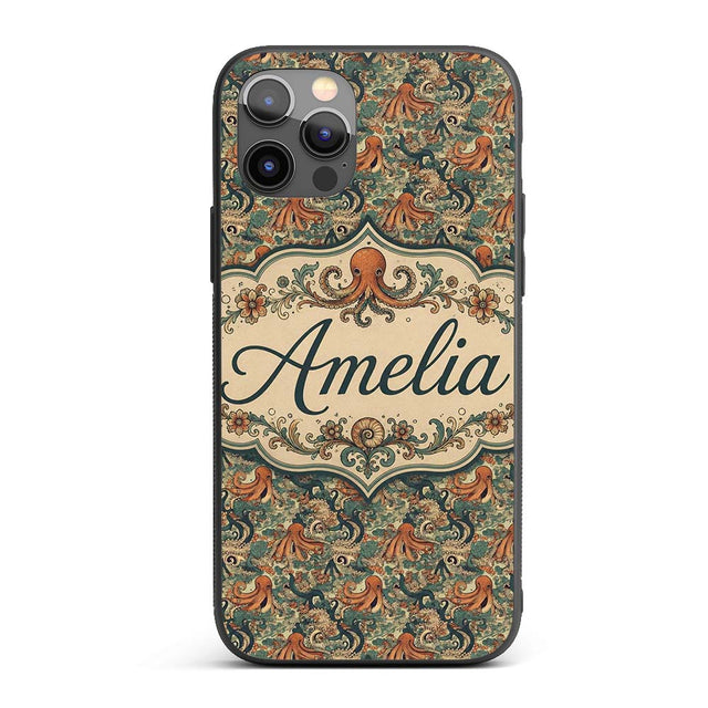 Ornate Octopus and Coral Reef Seamless Pattern Custom Name Protective Phone Case Mobile Cover Durable Everyday Smartphone Shock Resistant
