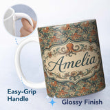 Personalized Custom Name Ornate Octopus and Coral Reef Seamless Pattern Decorative Ocean 11oz Ceramic Coffee Tea Mug White Large Handle