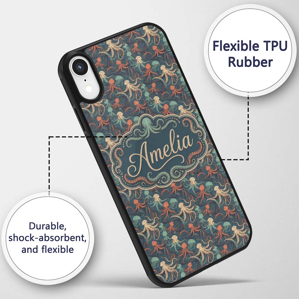 Cute Cartoon Octopus Seamless Pattern Playful Custom Name Protective Phone Case Mobile Cover Durable Everyday Smartphone Shock Resistant