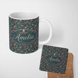 Personalized Custom Name Detailed Octopus Illustration Seamless Pattern Dark Ocean Theme 11oz Ceramic Coffee Tea Mug White Large Handle