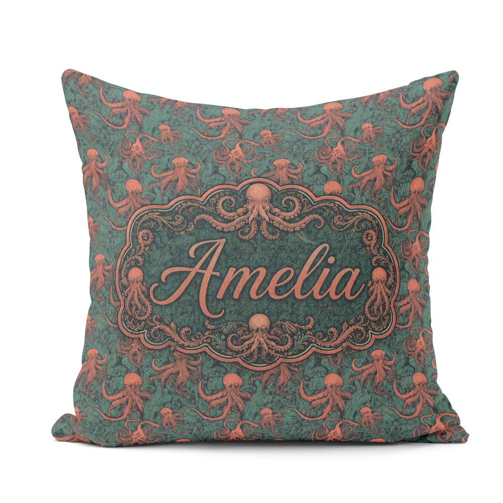 Custom Name Classic Octopus Tentacle Seamless Pattern Deep Style Square Filled Cushion Throw Pillow Sofa Bed Home Decor Zip Washable UK Made