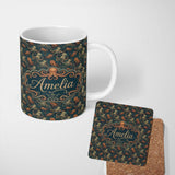 Personalized Custom Name Decorative Octopus Marine Seamless Pattern Detailed Ocean Life 11oz Ceramic Coffee Tea Mug White Large Handle