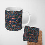 Personalized Custom Name Colorful Coral Reef Fish Seamless Pattern Ocean Marine Life Design 11oz Ceramic Coffee Tea Mug White Large Handle