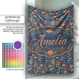 Colorful Coral Reef Fish Seamless Pattern Ocean Marine Life Design  Personalised Custom Name Super Soft Fleece Blanket Bed Sofa Throw