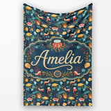 Cute Sea Creatures Seamless Pattern Jellyfish Fish Coral Ocean  Personalised Custom Name Super Soft Fleece Blanket Bed Sofa Throw