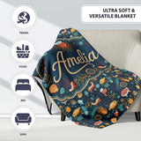 Cute Sea Creatures Seamless Pattern Jellyfish Fish Coral Ocean  Personalised Custom Name Super Soft Fleece Blanket Bed Sofa Throw