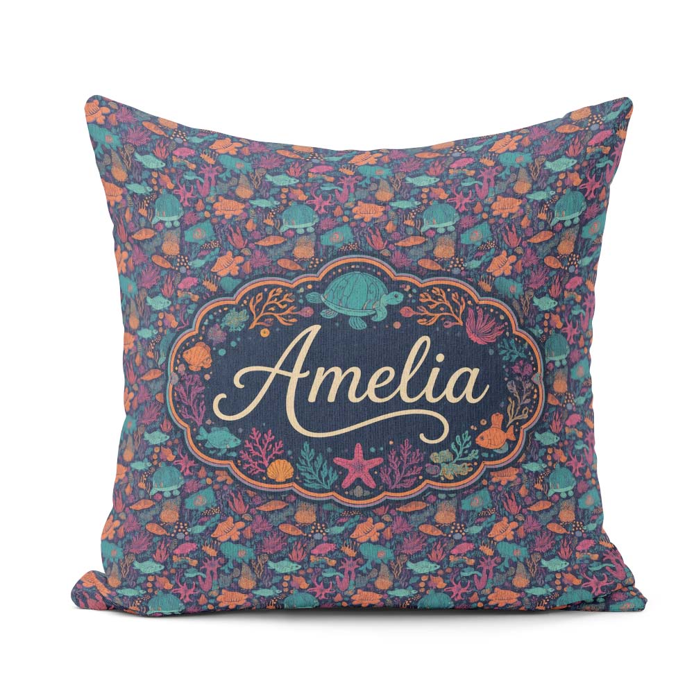 Custom Name Vibrant Sea Life Seamless Pattern Tropical Fish Reef Square Filled Cushion Throw Pillow Sofa Bed Home Decor Zip Washable UK Made