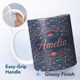 Personalized Custom Name Stylish Ocean Marine Seamless Pattern Fish Coral Sea Life 11oz Ceramic Coffee Tea Mug White Large Handle