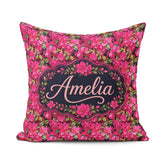 Custom Name Vibrant Pink Floral Garden Seamless Pattern Blooming Square Filled Cushion Throw Pillow Sofa Bed Home Decor Zip Washable UK Made