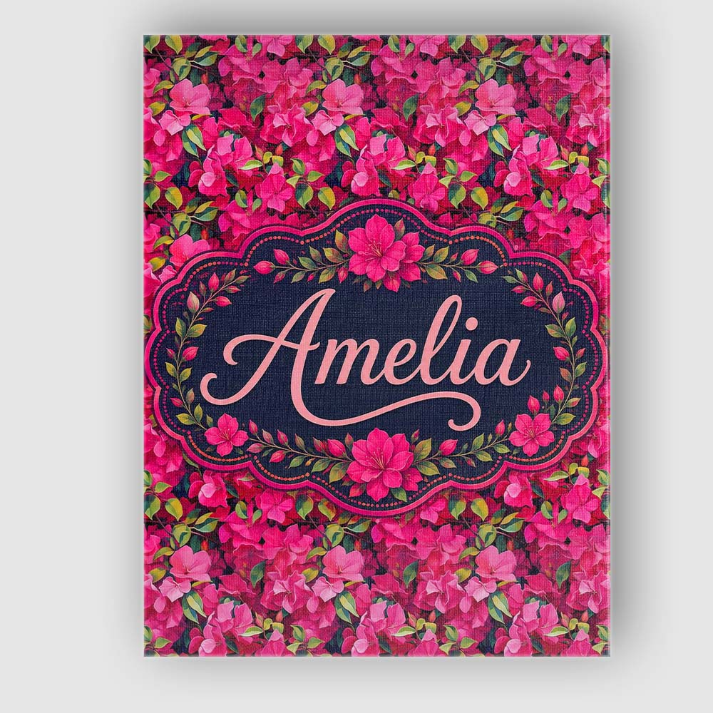 Personalised Name Vibrant Pink Floral Custom Modern Room Accent Creative Decorator Style Canvas Wall Art Print Decor Picture Ready to Hang