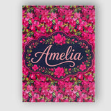 Personalised Name Vibrant Pink Floral Custom Modern Room Accent Creative Decorator Style Canvas Wall Art Print Decor Picture Ready to Hang