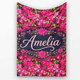 Vibrant Pink Floral Garden Seamless Pattern Lush Blooming Flowers  Personalised Custom Name Super Soft Fleece Blanket Bed Sofa Throw