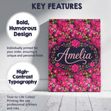 Personalised Name Vibrant Pink Floral Custom Modern Room Accent Creative Decorator Style Canvas Wall Art Print Decor Picture Ready to Hang