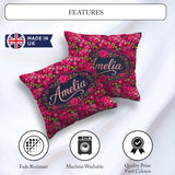 Custom Name Vibrant Pink Floral Garden Seamless Pattern Blooming Square Filled Cushion Throw Pillow Sofa Bed Home Decor Zip Washable UK Made