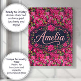 Personalised Name Vibrant Pink Floral Custom Modern Room Accent Creative Decorator Style Canvas Wall Art Print Decor Picture Ready to Hang