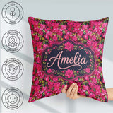 Custom Name Vibrant Pink Floral Garden Seamless Pattern Blooming Square Filled Cushion Throw Pillow Sofa Bed Home Decor Zip Washable UK Made