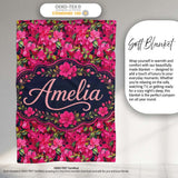 Vibrant Pink Floral Garden Seamless Pattern Lush Blooming Flowers  Personalised Custom Name Super Soft Fleece Blanket Bed Sofa Throw