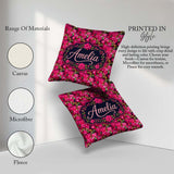 Custom Name Vibrant Pink Floral Garden Seamless Pattern Blooming Square Filled Cushion Throw Pillow Sofa Bed Home Decor Zip Washable UK Made