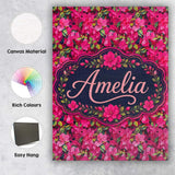 Personalised Name Vibrant Pink Floral Custom Modern Room Accent Creative Decorator Style Canvas Wall Art Print Decor Picture Ready to Hang