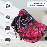 Vibrant Pink Floral Garden Seamless Pattern Lush Blooming Flowers  Personalised Custom Name Super Soft Fleece Blanket Bed Sofa Throw