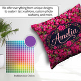Custom Name Vibrant Pink Floral Garden Seamless Pattern Blooming Square Filled Cushion Throw Pillow Sofa Bed Home Decor Zip Washable UK Made