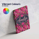 Personalised Name Vibrant Pink Floral Custom Modern Room Accent Creative Decorator Style Canvas Wall Art Print Decor Picture Ready to Hang