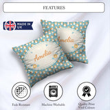 Custom Name Cute Hamster Cartoon Blue Heart Pattern Seamless Square Filled Cushion Throw Pillow Sofa Bed Home Decor Zip Washable UK Made