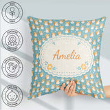 Custom Name Cute Hamster Cartoon Blue Heart Pattern Seamless Square Filled Cushion Throw Pillow Sofa Bed Home Decor Zip Washable UK Made