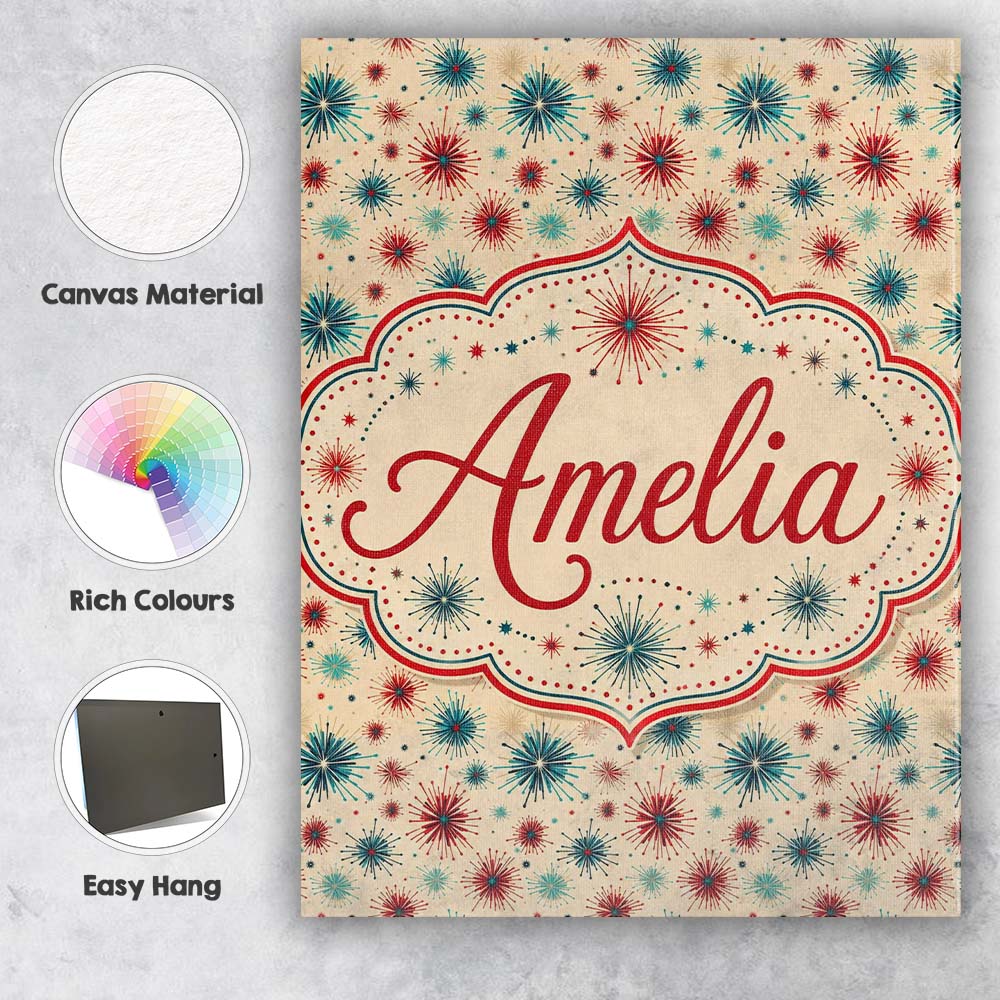 Personalised Name Red Blue Starburst Custom Premium Decorative Design Modern Room Accent Canvas Wall Art Print Decor Picture Ready to Hang