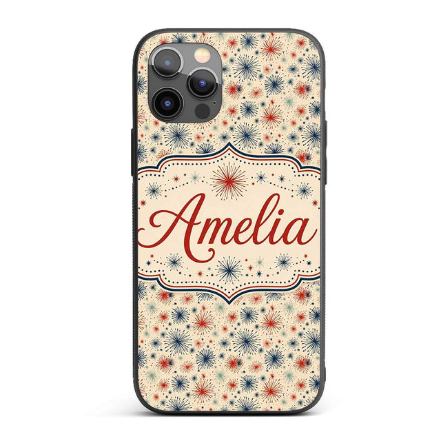 Red Blue Patriotic Fireworks Burst Printed Design Custom Name Protective Phone Case Mobile Cover Durable Everyday Smartphone Shock Resistant