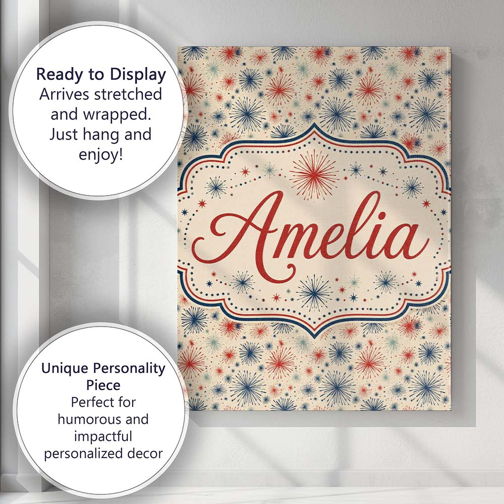 Personalised Name Red Blue Patriotic Custom Premium Decorative Design Modern Room Accent Canvas Wall Art Print Decor Picture Ready to Hang