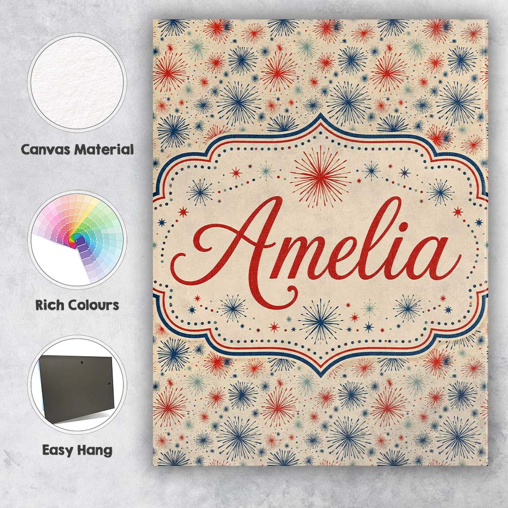 Personalised Name Red Blue Patriotic Custom Premium Decorative Design Modern Room Accent Canvas Wall Art Print Decor Picture Ready to Hang
