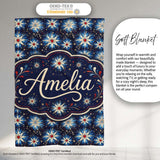 Blue White Starburst Floral Firework Seamless Pattern Celebration  Personalised Custom Name Super Soft Fleece Blanket Bed Sofa Throw