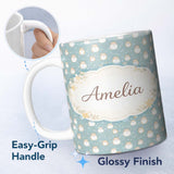 Personalized Custom Name Light Blue Cute Hamster Snowfall Seamless Pattern Cute Unique Gift 11oz Ceramic Coffee Tea Mug White Large Handle