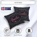 Custom Name Pink White Firework Sparkle Seamless Sky Celebration Square Filled Cushion Throw Pillow Sofa Bed Home Decor Zip Washable UK Made