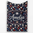Classic Red White Blue Fireworks Seamless Pattern Patriotic  Personalised Custom Name Super Soft Fleece Blanket Bed Sofa Throw