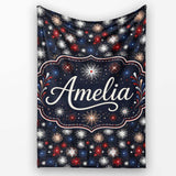 Classic Red White Blue Fireworks Seamless Pattern Patriotic  Personalised Custom Name Super Soft Fleece Blanket Bed Sofa Throw