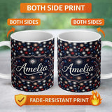 Personalized Custom Name Classic Red White Blue Fireworks Seamless Pattern Patriotic 11oz Ceramic Coffee Tea Mug White Large Handle