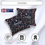 Custom Name Classic Red White Blue Fireworks Seamless Patriotic Square Filled Cushion Throw Pillow Sofa Bed Home Decor Zip Washable UK Made