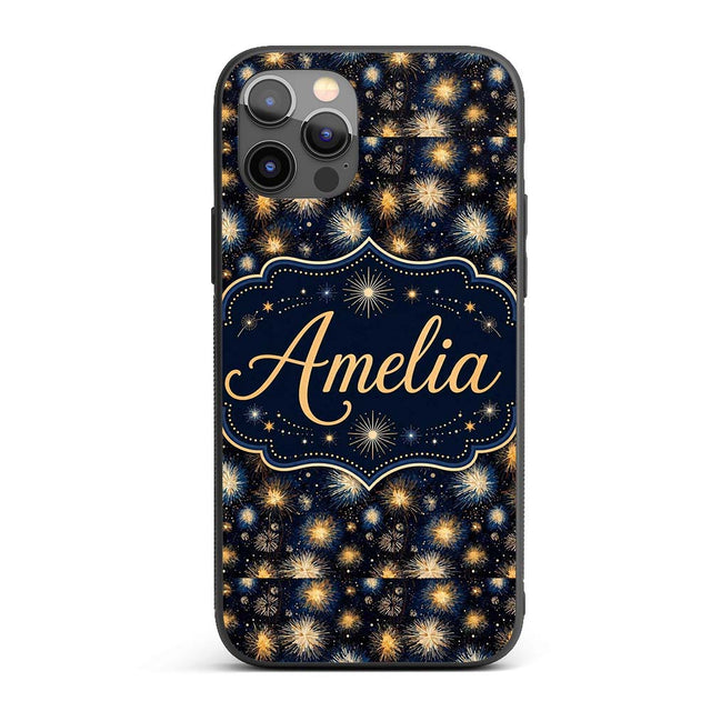 Golden Spark Fireworks Night Sky Seamless Pattern Custom Name Protective Phone Case Mobile Cover Durable Everyday Smartphone Shock Resistant